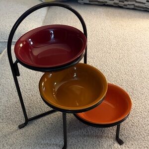 Three-Tiered Ceramic Bowl Set with Stand